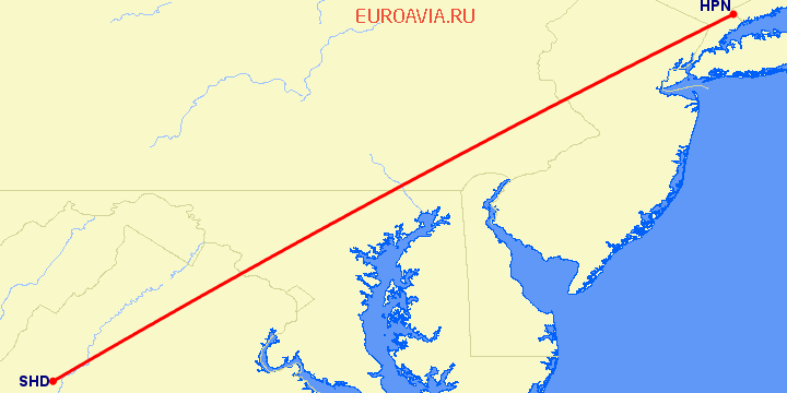 перелет Staunton — White Plains на карте