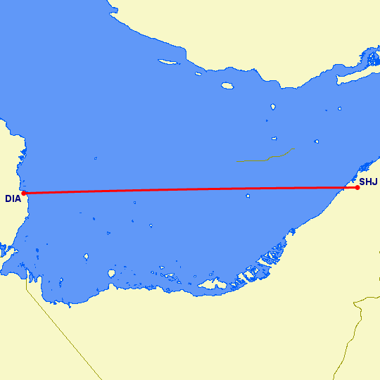 перелет Шарджа — Доха на карте