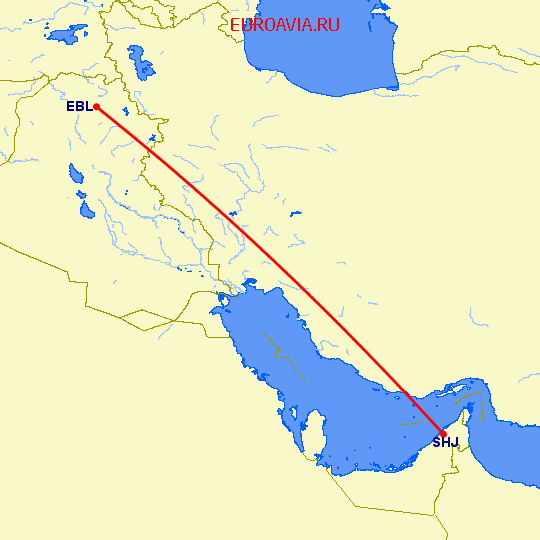 перелет Шарджа — Эрбиль на карте