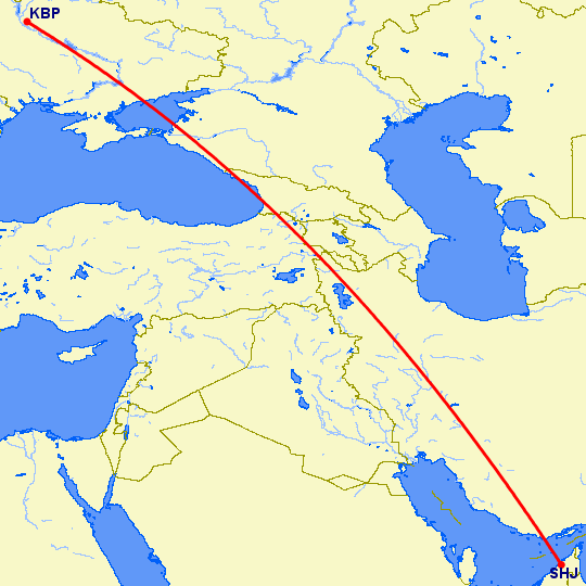перелет Шарджа — Киев на карте