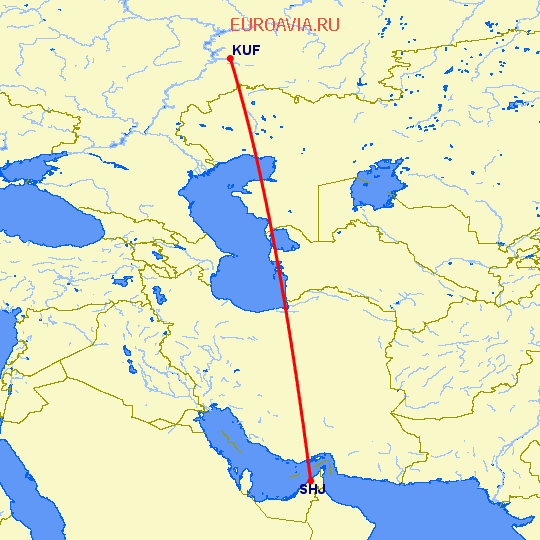 перелет Шарджа — Самара на карте