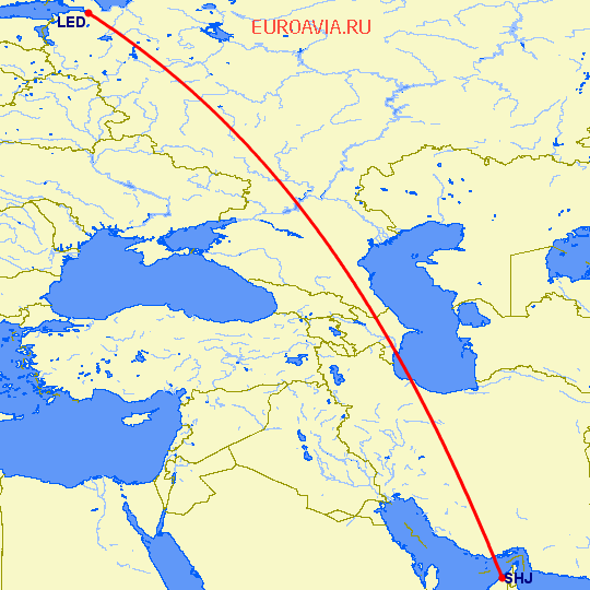перелет Шарджа — Санкт Петербург на карте