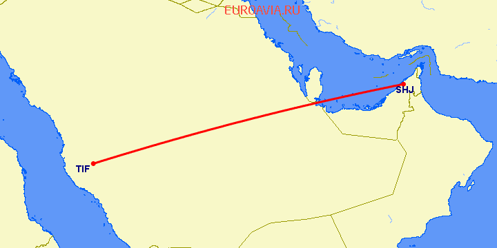 перелет Шарджа — Таиф на карте