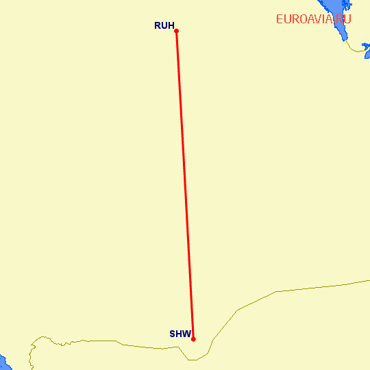 перелет Шарура — Эр Рияд на карте