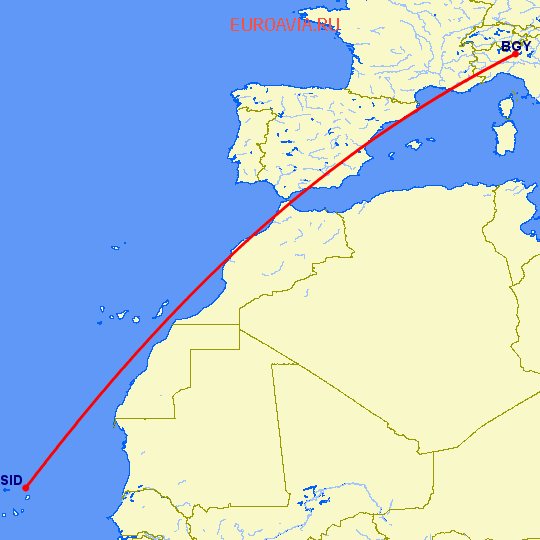 перелет Sal — Бергамо на карте