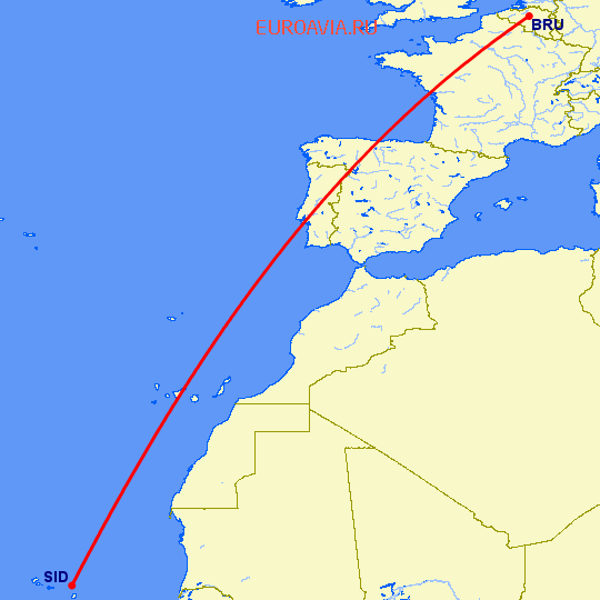 перелет Sal — Брюссель на карте