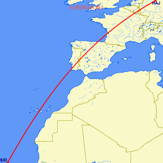 перелет Sal — Ганновер на карте