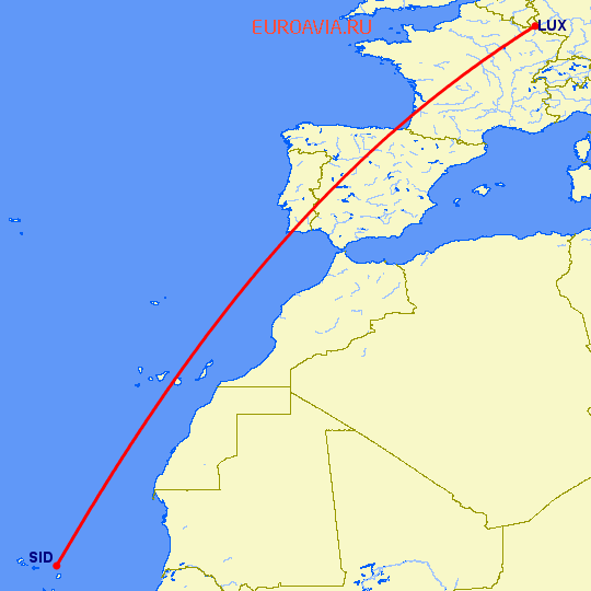 перелет Sal — Люксембург на карте
