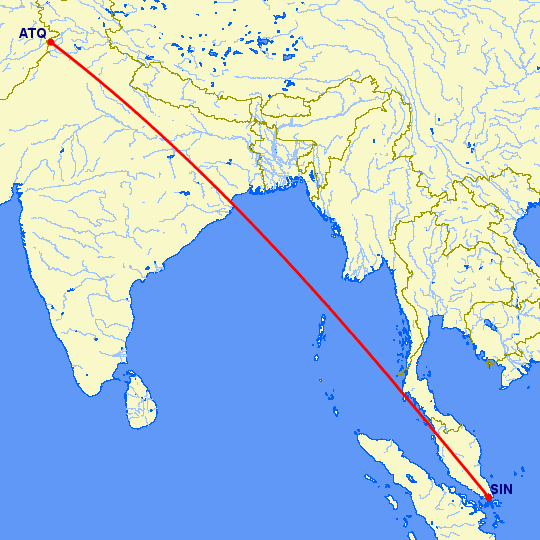 перелет Сингапур — Амритсар на карте