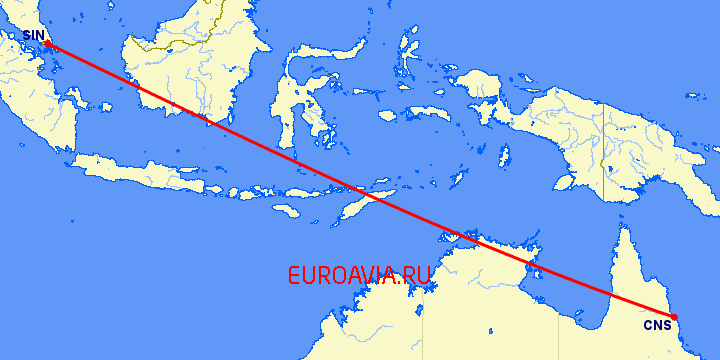 перелет Сингапур — Кернс на карте