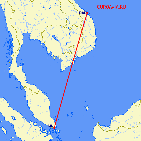 перелет Сингапур — Да Нанг на карте