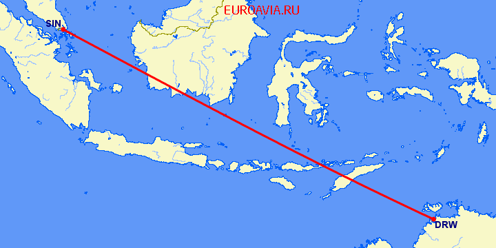 перелет Сингапур — Дарвин на карте