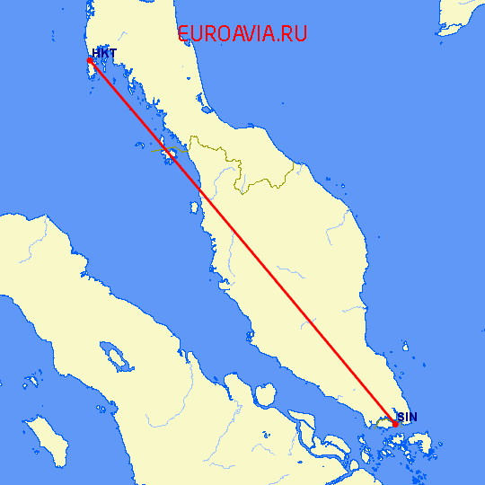 перелет Сингапур — Пхукет на карте