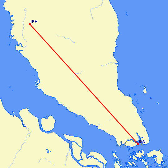 перелет Сингапур — Ипох на карте