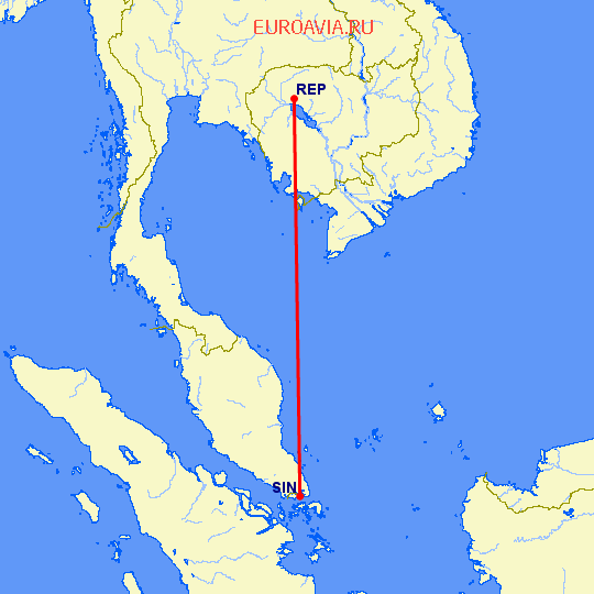 перелет Сингапур — Сием Рип на карте