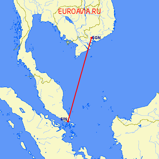 перелет Сингапур — Хошимин на карте