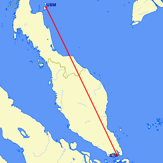 перелет Сингапур — Кох Самуи на карте