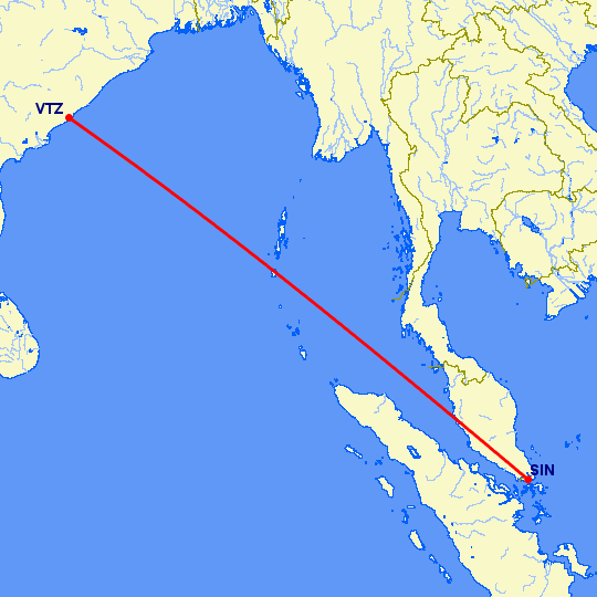 перелет Сингапур — Вишакхапатнам на карте