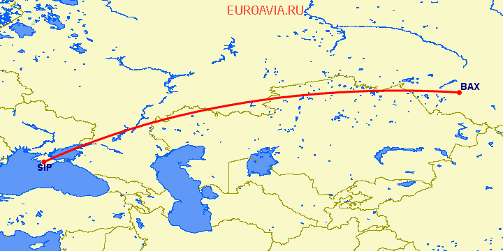 перелет Симферополь — Барнаул на карте