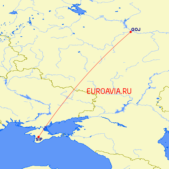 перелет Симферополь — Нижний Новгород на карте