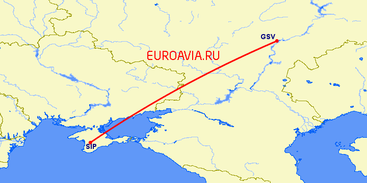 перелет Симферополь — Саратов на карте