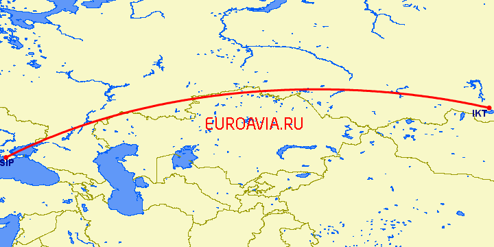 перелет Симферополь — Иркутск на карте