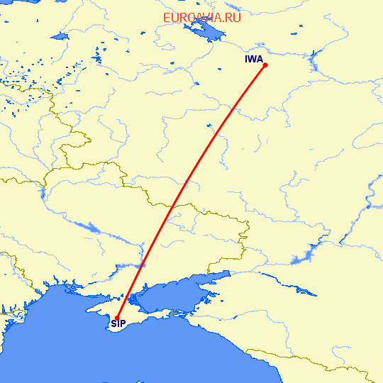 перелет Симферополь — Иваново на карте