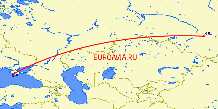 перелет Симферополь — Кемерово на карте
