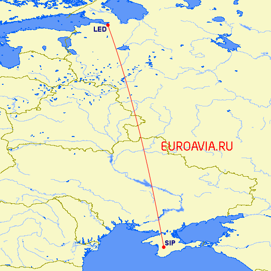 перелет Симферополь — Санкт Петербург на карте