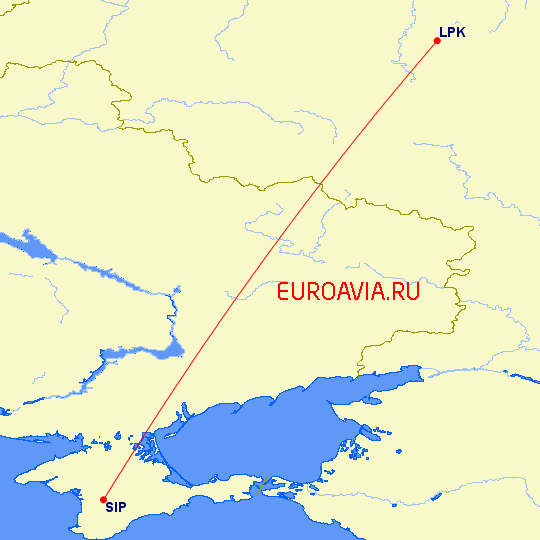 перелет Симферополь — Липецк на карте