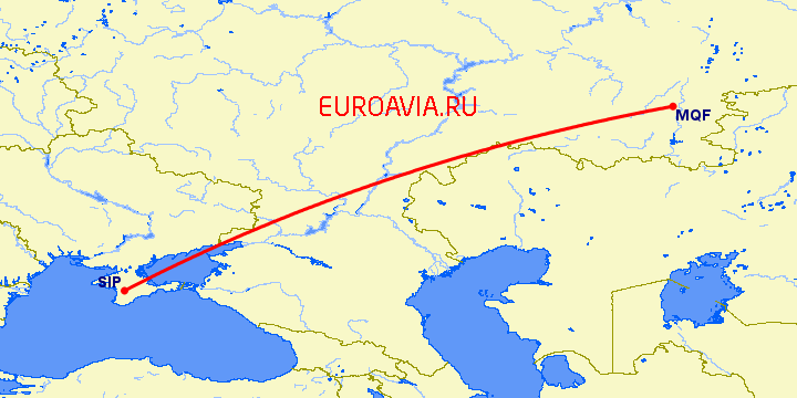перелет Симферополь — Магнитогорск на карте