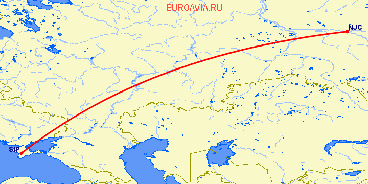 перелет Симферополь — Нижневартовск на карте