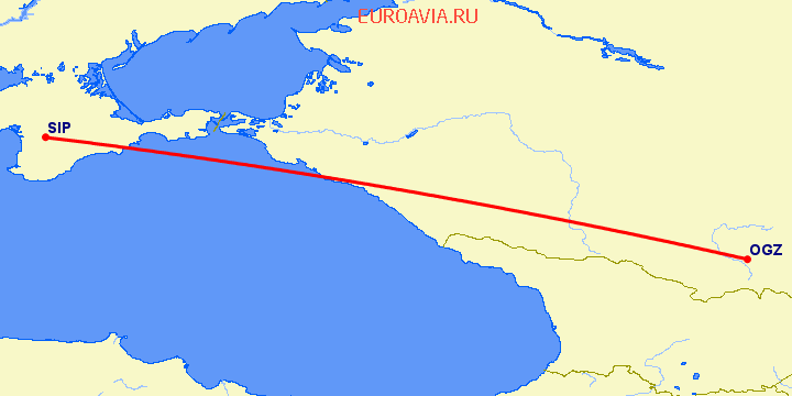 перелет Симферополь — Владикавказ на карте