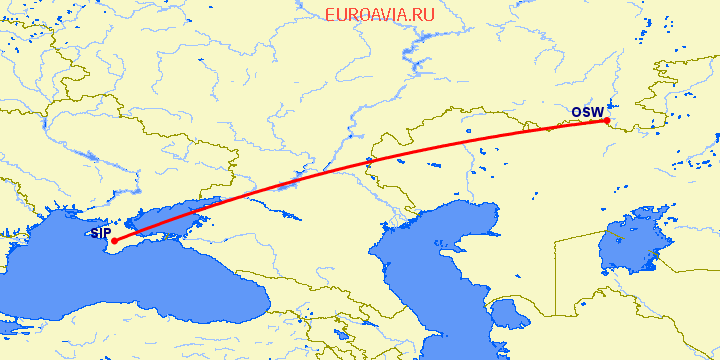 перелет Симферополь — Орск на карте