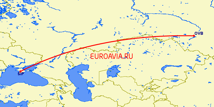 перелет Симферополь — Новосибирск на карте