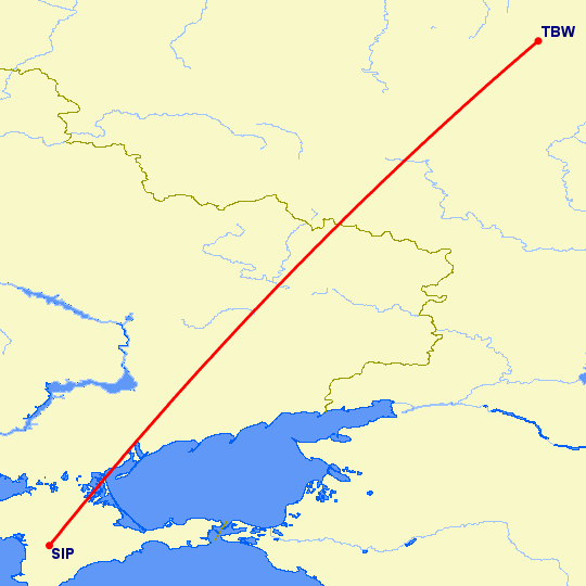 перелет Симферополь — Тамбов на карте