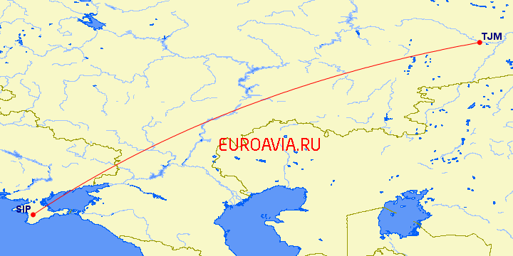перелет Симферополь — Тюмень на карте