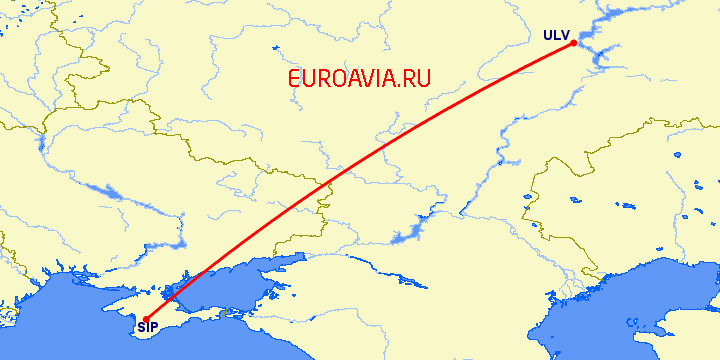 перелет Симферополь — Ульяновск на карте