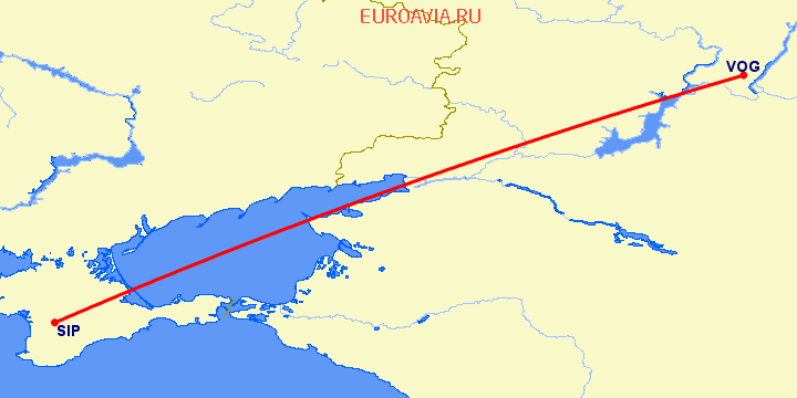 перелет Симферополь — Волгоград на карте