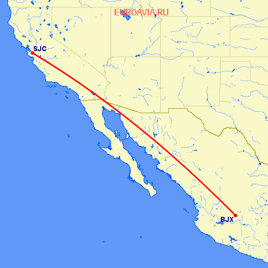 перелет Сан Хосе — Лейн на карте