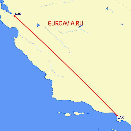 перелет Сан Хосе — Лос Анджелес на карте
