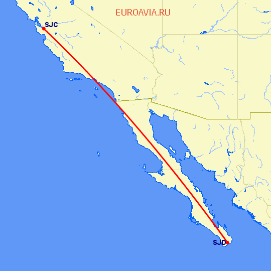 перелет Сан Хосе — San Jose Del Cabo на карте