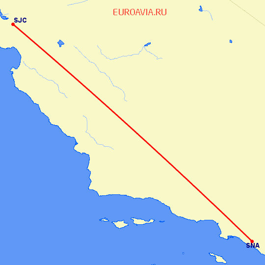 перелет Сан Хосе — Санта Ана на карте