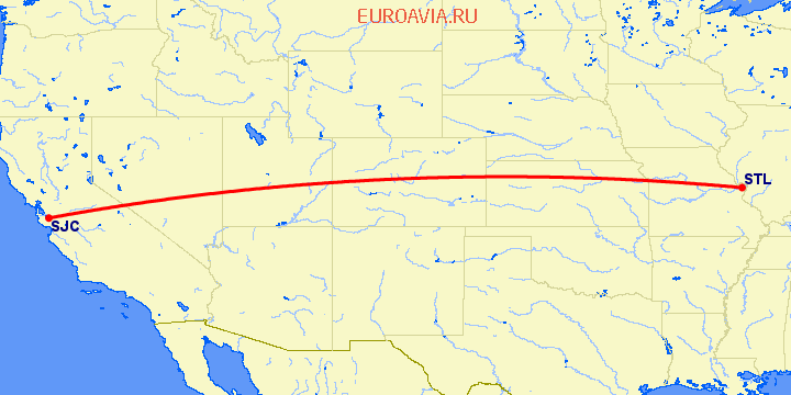 перелет Сан Хосе — Сент Луис на карте