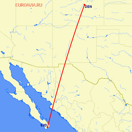 перелет San Jose Del Cabo — Денвер на карте