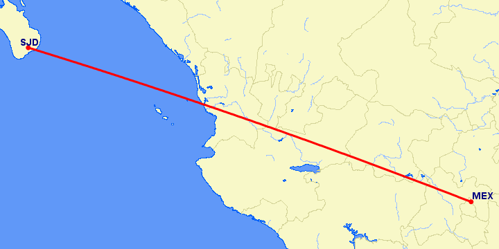 перелет San Jose Del Cabo — Мексико Сити на карте