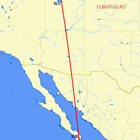 перелет San Jose Del Cabo — Солт Лейк Сити на карте