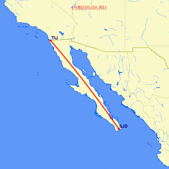 перелет San Jose Del Cabo — Тихуана на карте
