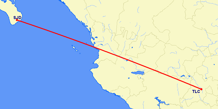 перелет San Jose Del Cabo — Толука на карте
