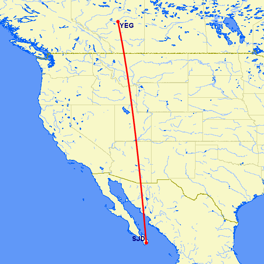 перелет San Jose Del Cabo — Эдмонтон на карте